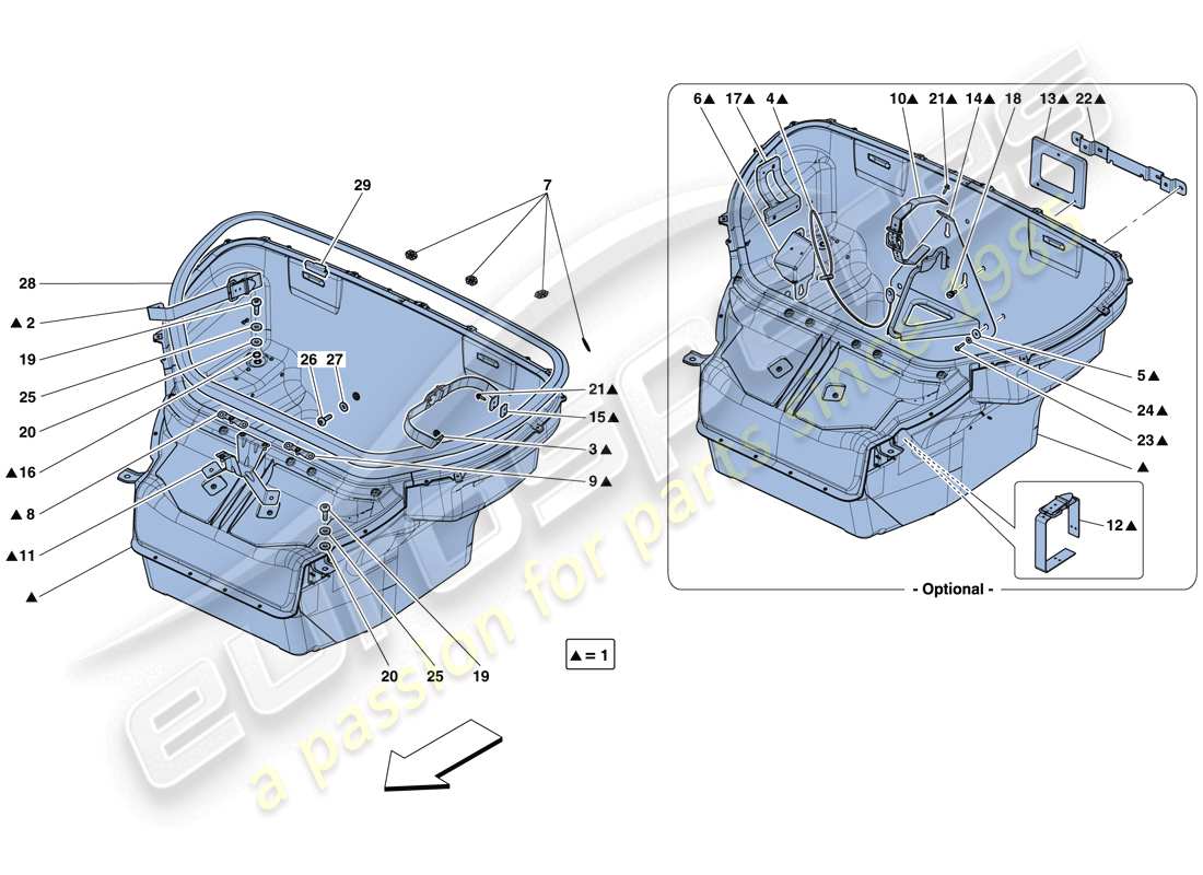 Ferrari 458 Speciale (RHD) FRONT COMPARTMENT TRIM Part Diagram