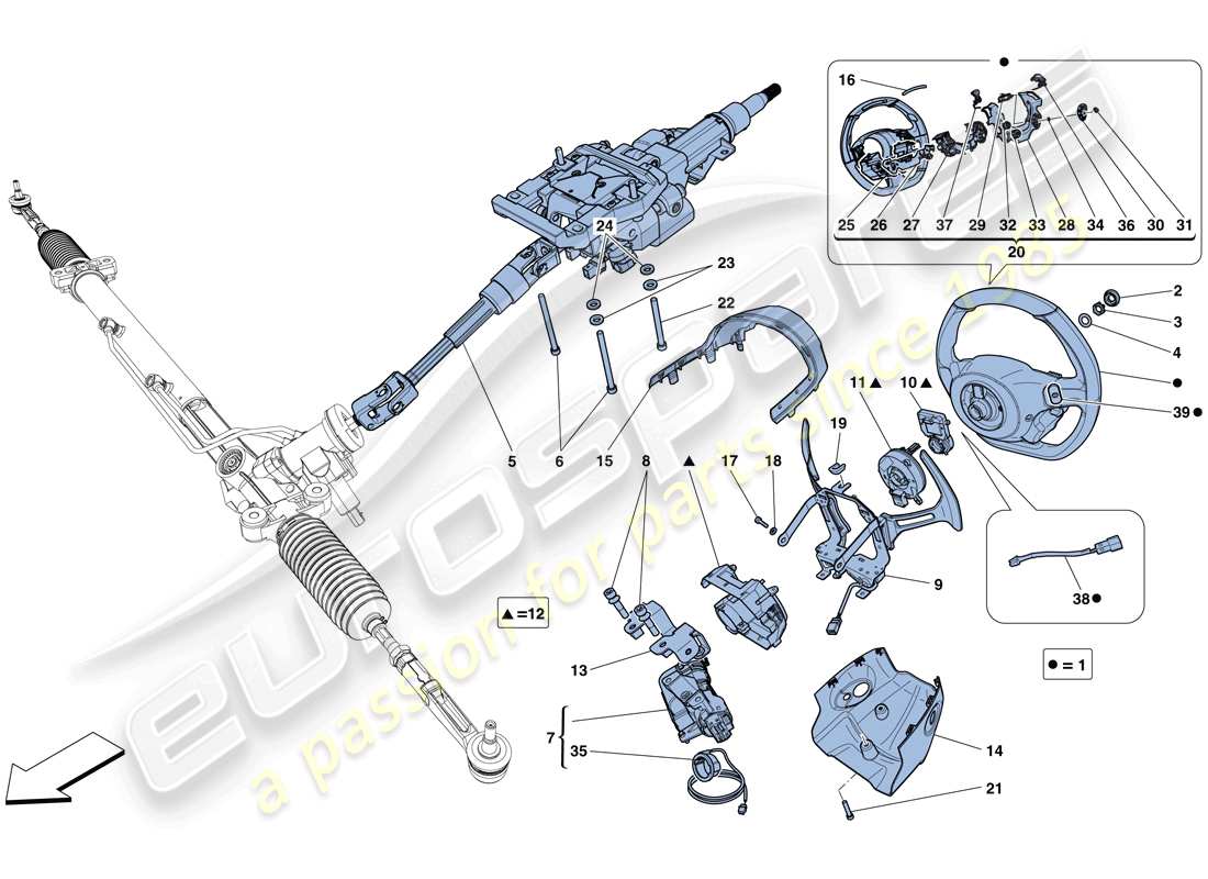 Ferrari 458 Speciale Aperta (Europe) Steering Control Parts Diagram