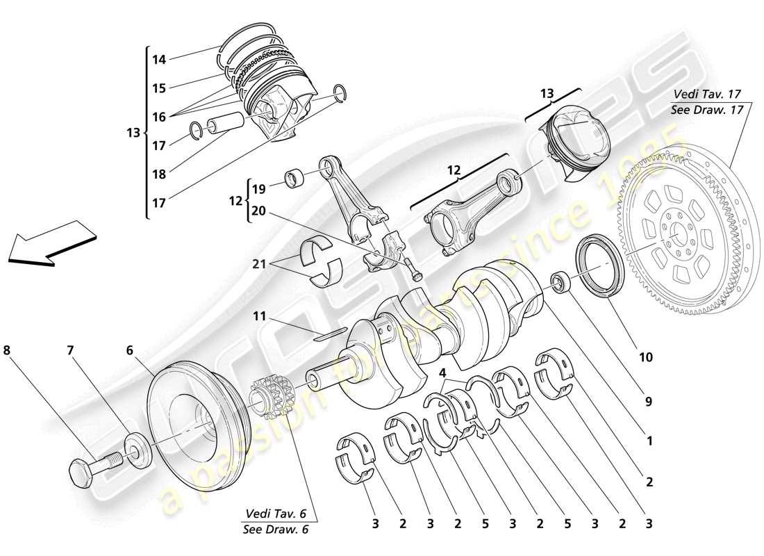 Maserati Trofeo crankshaft - connecting rods and pistons Part Diagram