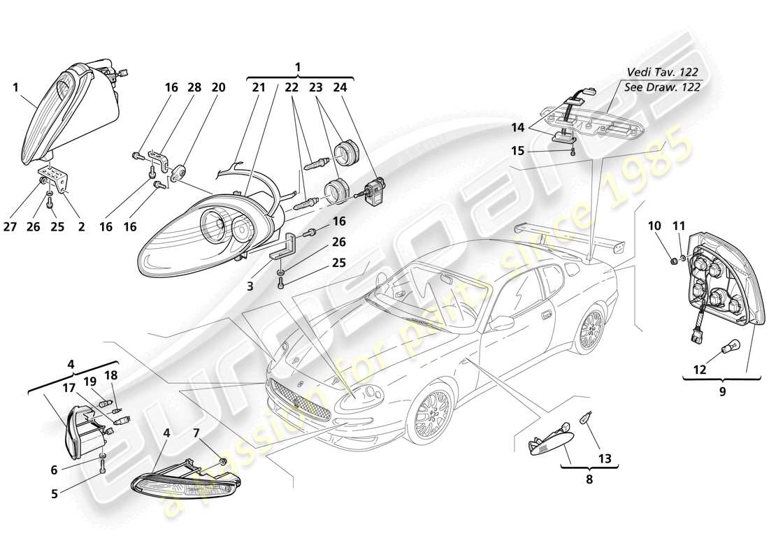 Maserati Trofeo Front and Rear Lights Part Diagram