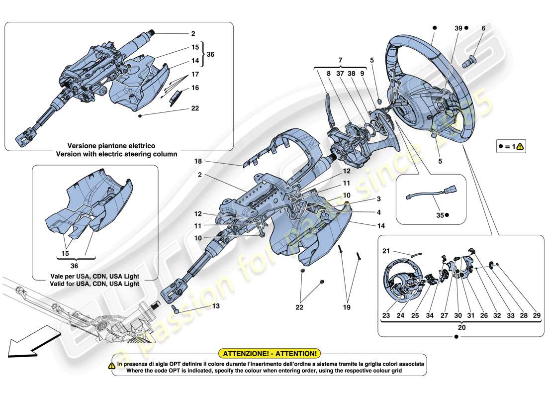 Ferrari 488 Spider (RHD) Steering Control Parts Diagram