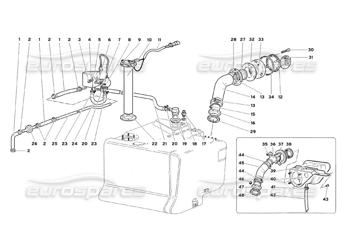 Lamborghini Diablo SV (1999) fuel system (for Cars Without Fast Fuel Insertion) Parts Diagram