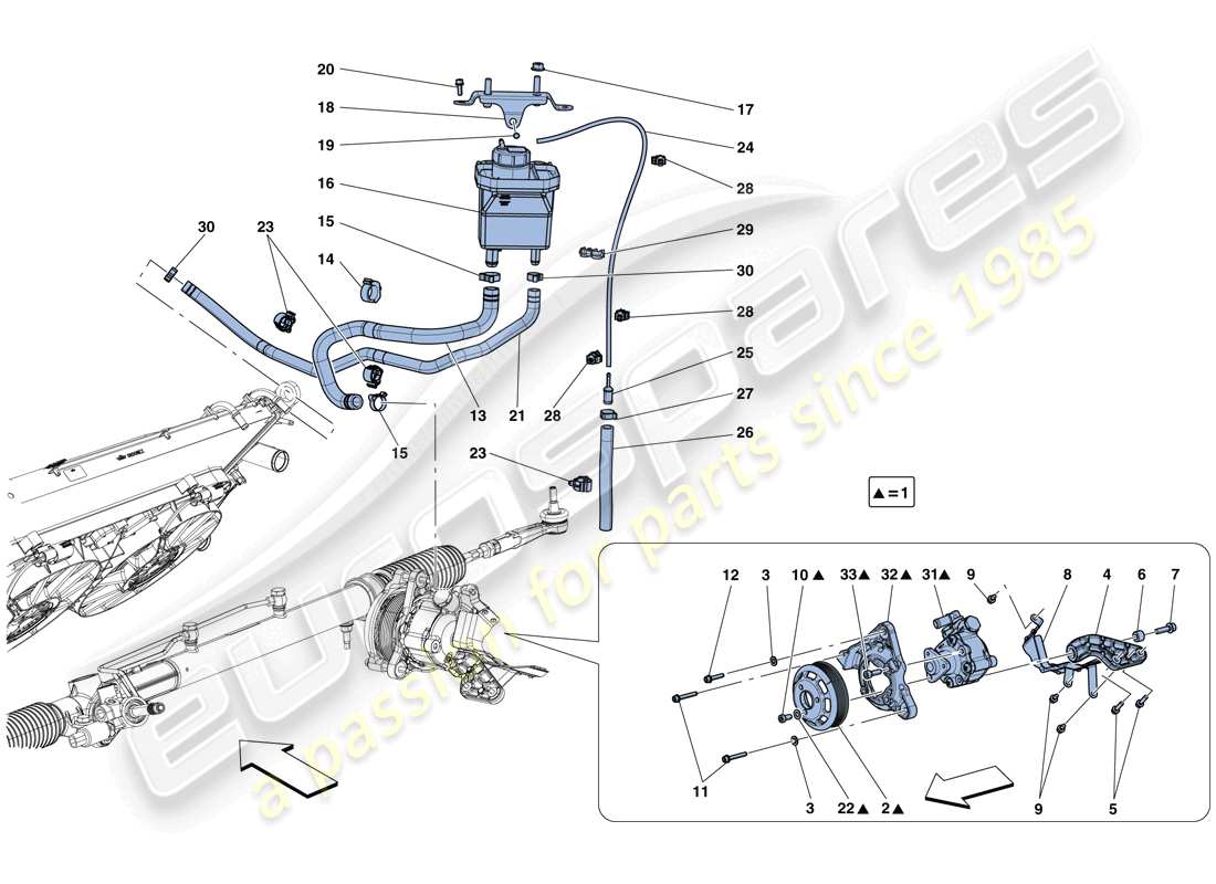 Ferrari GTC4 Lusso T (EUROPE) POWER STEERING PUMP AND RESERVOIR Parts Diagram