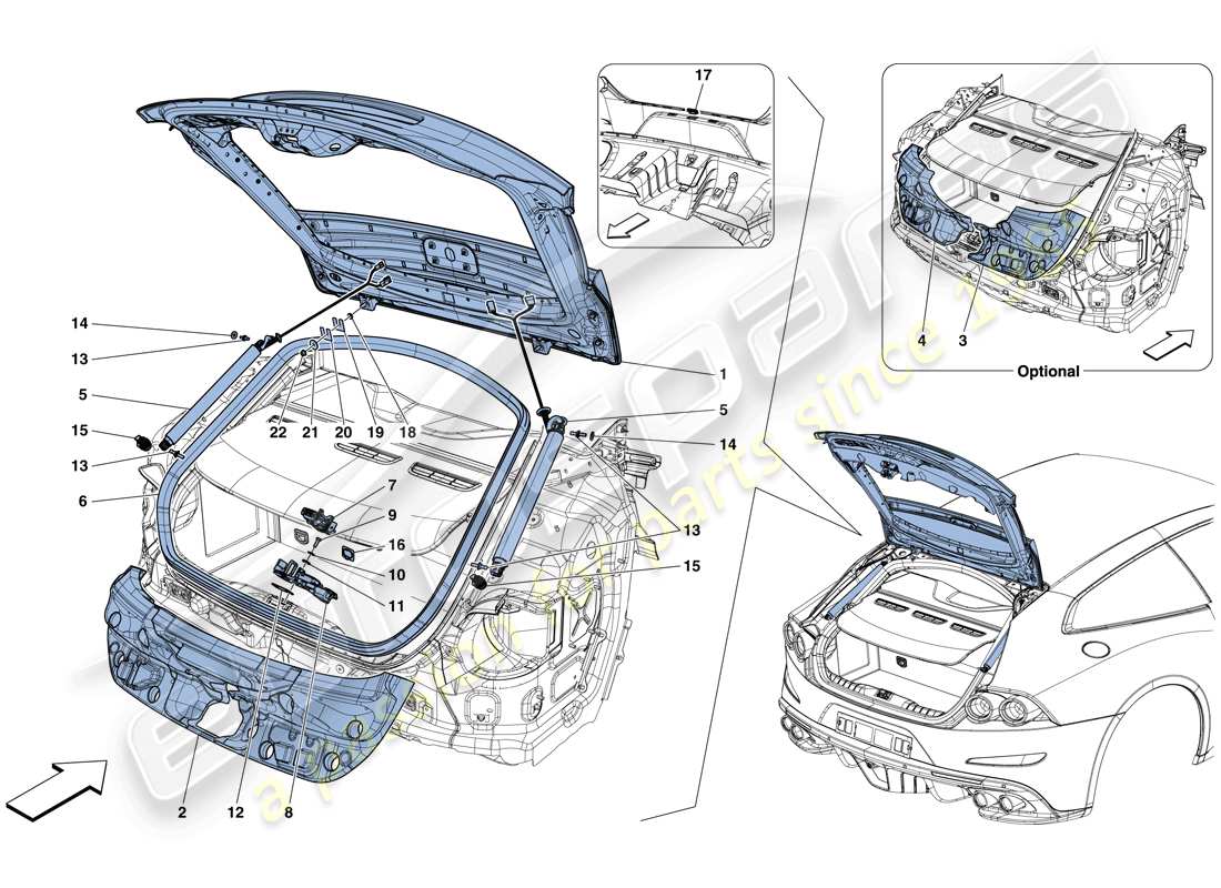 Ferrari GTC4 Lusso T (EUROPE) REAR LID AND OPENING MECHANISM Parts Diagram