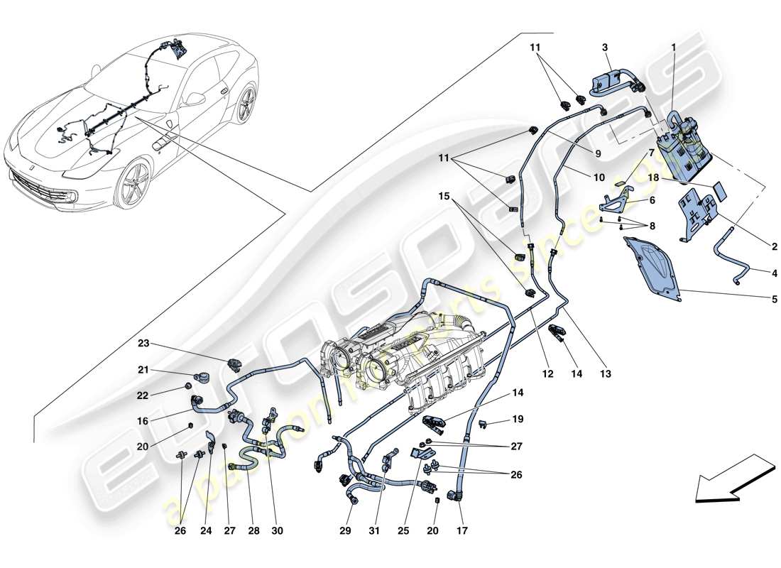 Ferrari GTC4 Lusso T (RHD) evaporative emissions control system Parts Diagram