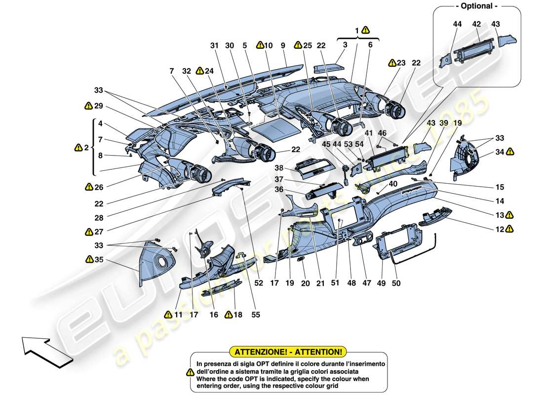 Ferrari GTC4 Lusso T (RHD) DASHBOARD - TRIM Parts Diagram