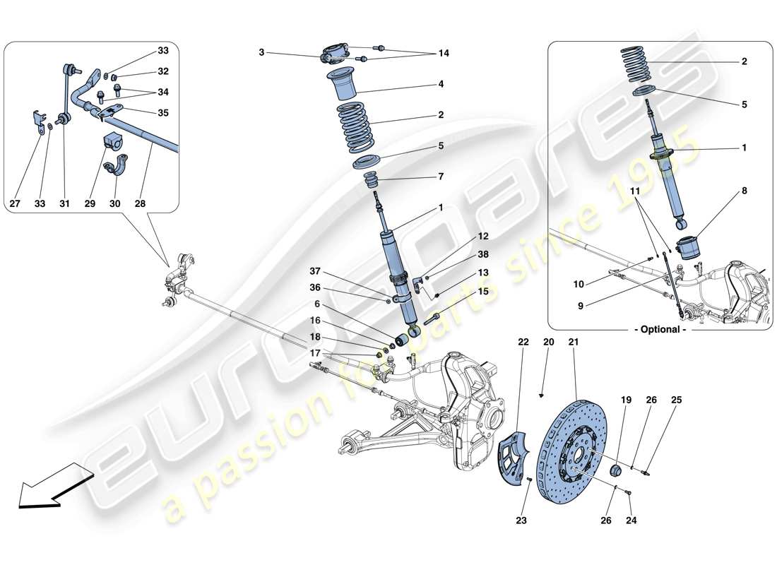 Ferrari GTC4 Lusso T (USA) Front Suspension - Shock Absorber and Brake Disc Parts Diagram