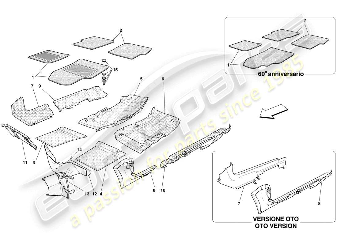 Ferrari 612 Sessanta (RHD) PASSENGER COMPARTMENT TRIM AND MATS Part Diagram