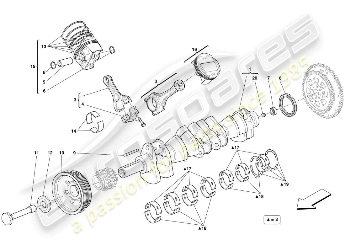 Ferrari 599 SA Aperta (RHD) crankshaft - connecting rods and pistons Part Diagram