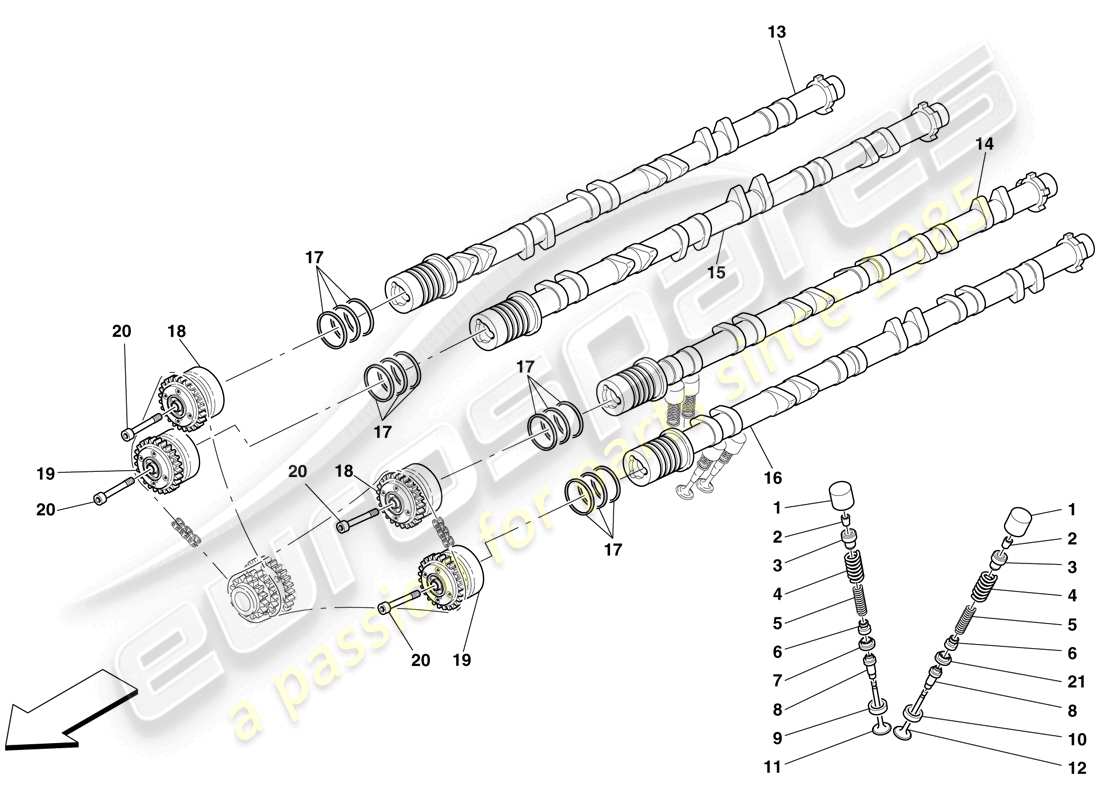 Ferrari 599 SA Aperta (RHD) timing system - tappets and shafts Part Diagram