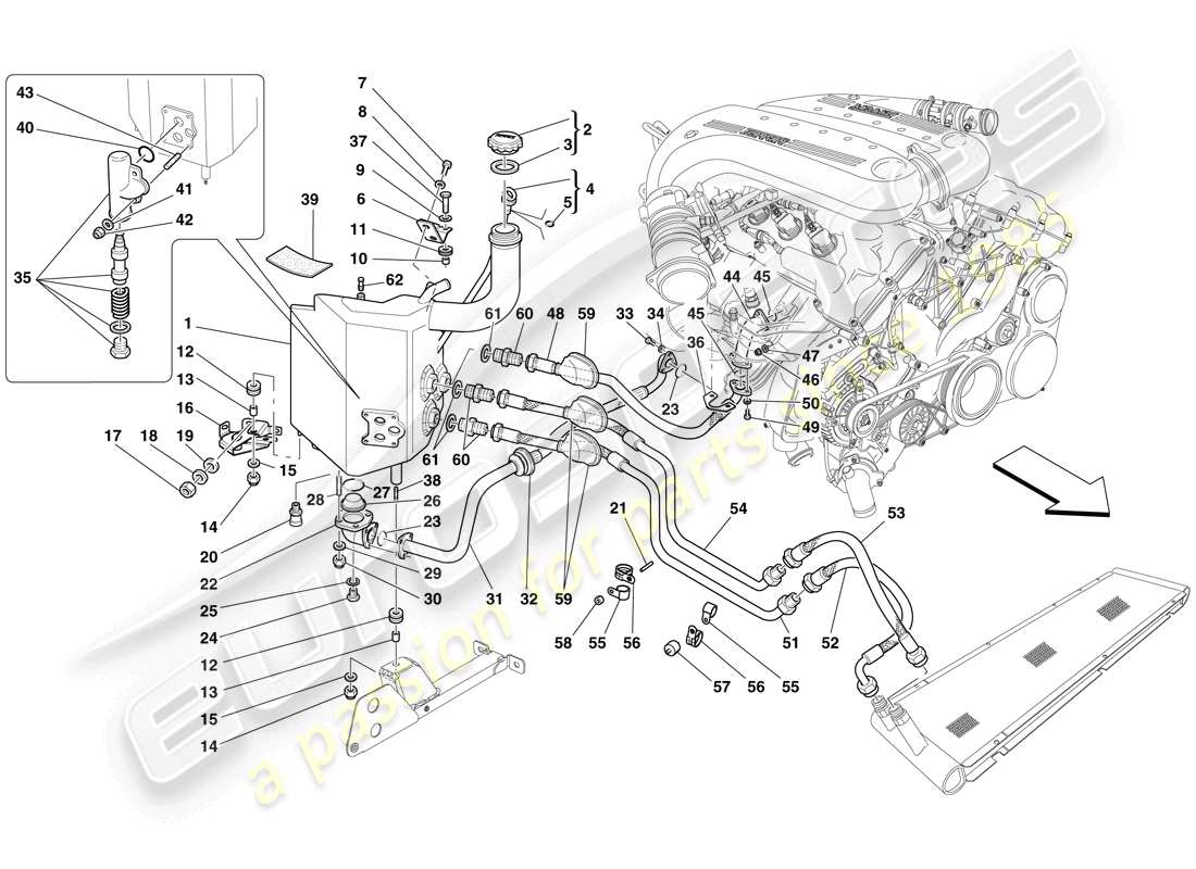 Ferrari 599 SA Aperta (RHD) Lubrication System - Tank Part Diagram