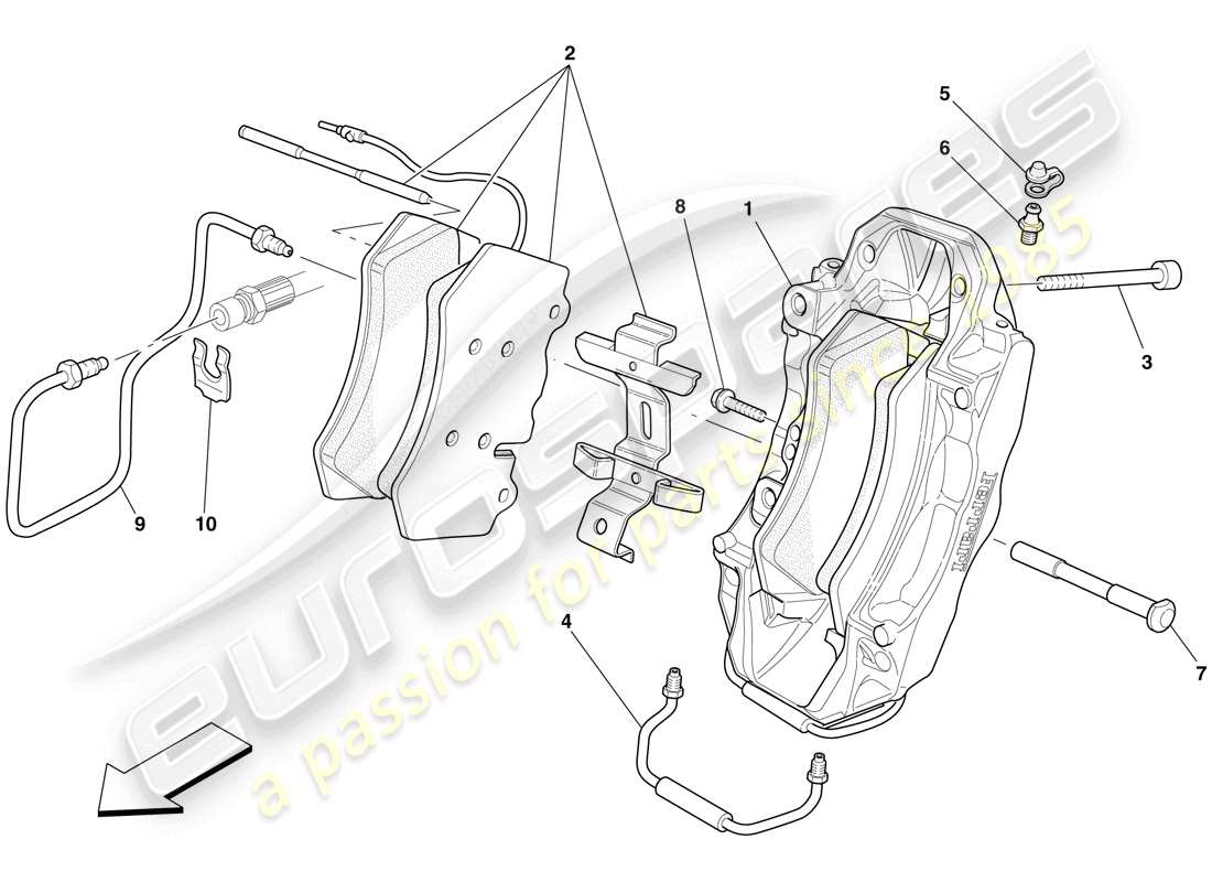 Ferrari 599 SA Aperta (RHD) FRONT BRAKE CALLIPER Part Diagram