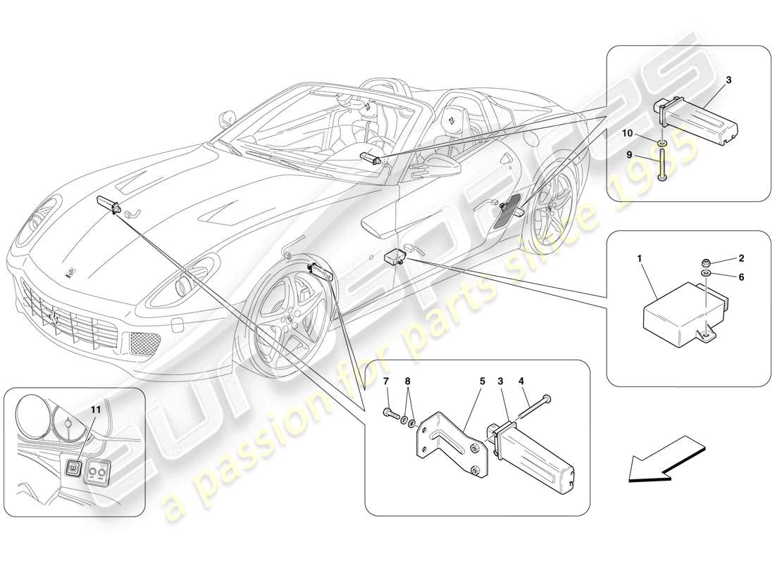 Ferrari 599 SA Aperta (RHD) TYRE PRESSURE MONITORING SYSTEM Part Diagram