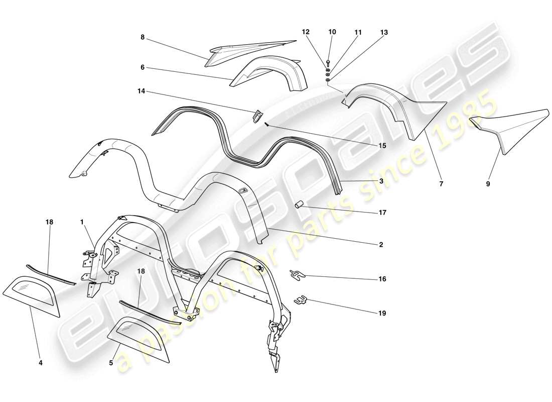 Ferrari 599 SA Aperta (RHD) rollbar Part Diagram