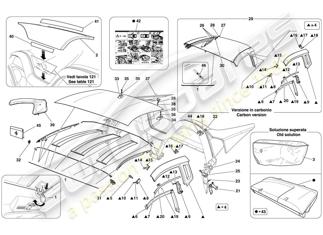 Ferrari 599 SA Aperta (RHD) ROOF Part Diagram
