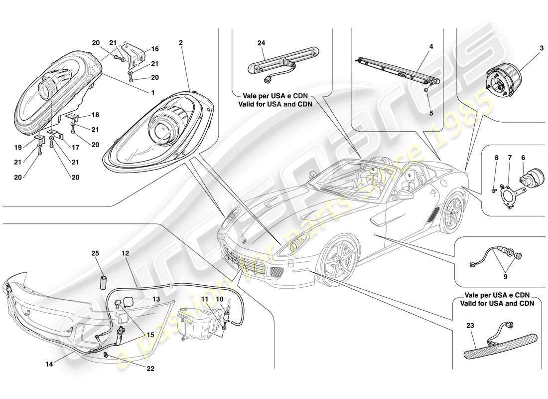 Ferrari 599 SA Aperta (RHD) HEADLIGHTS AND TAILLIGHTS Part Diagram