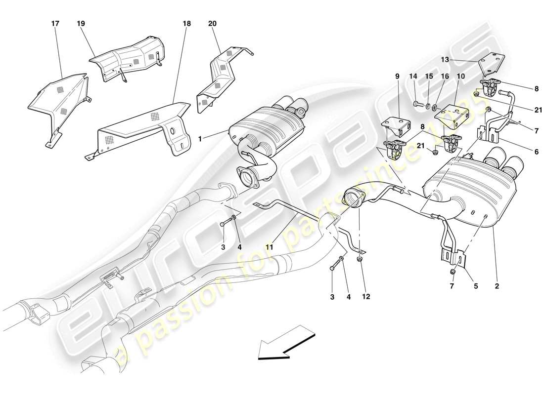 Ferrari 599 SA Aperta (USA) Rear Exhaust System Part Diagram