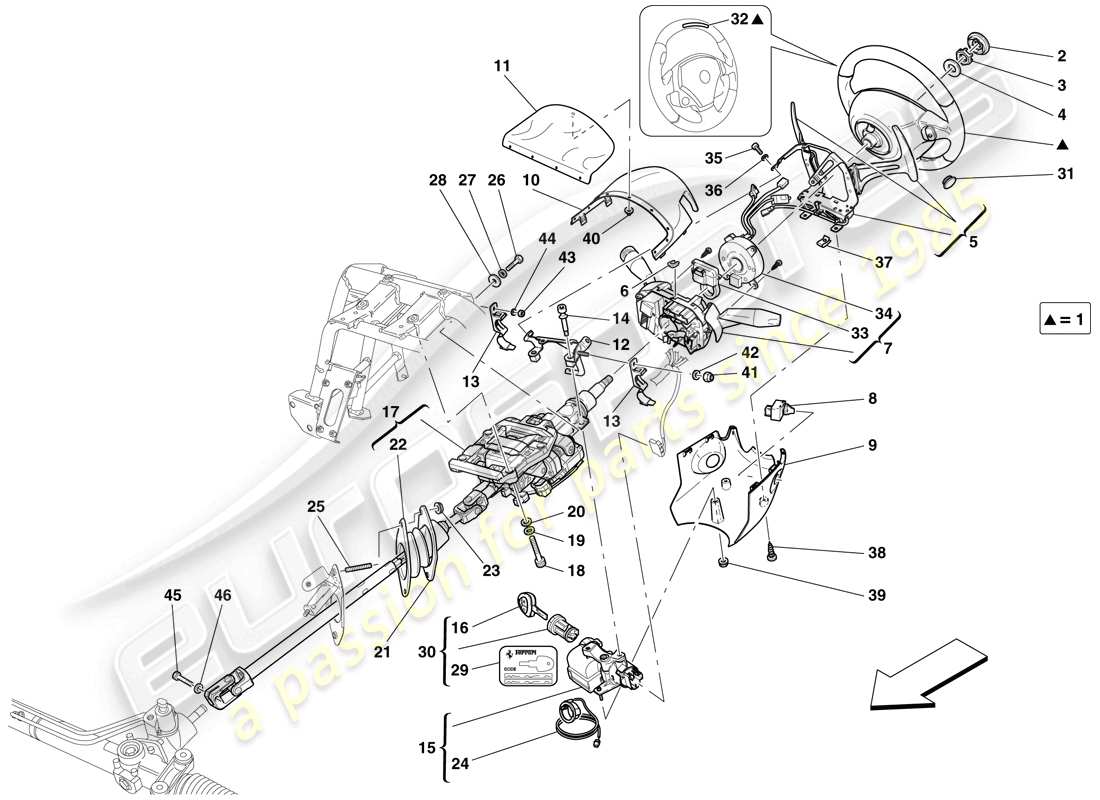Ferrari 599 SA Aperta (USA) Steering Control Part Diagram