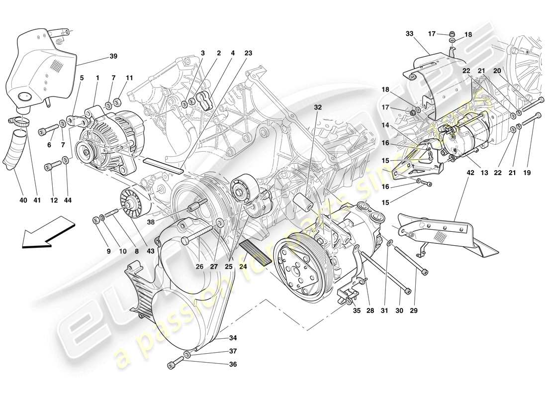 Ferrari 599 SA Aperta (USA) ALTERNATOR, STARTER MOTOR AND AC COMPRESSOR Part Diagram