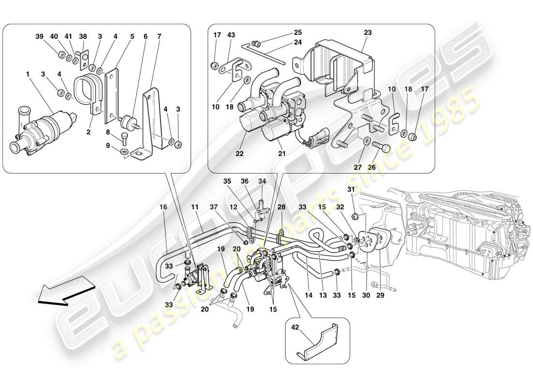 Ferrari 599 SA Aperta (USA) AC SYSTEM - WATER PIPES Part Diagram