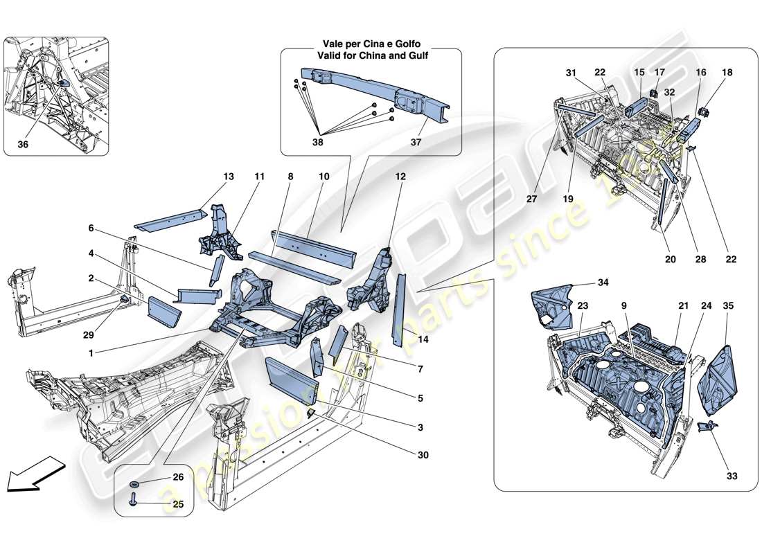 Ferrari F12 Berlinetta (Europe) STRUCTURES AND ELEMENTS, REAR OF VEHICLE Parts Diagram