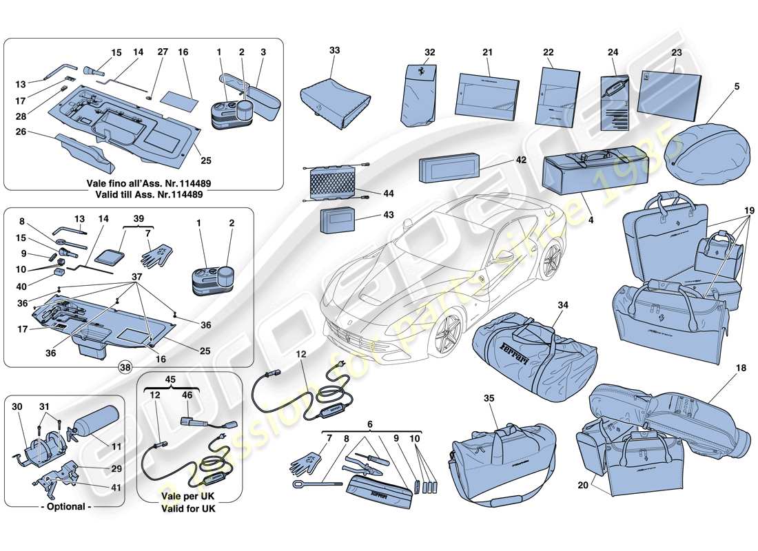 Ferrari F12 Berlinetta (USA) TOOLS AND ACCESSORIES PROVIDED WITH VEHICLE Parts Diagram