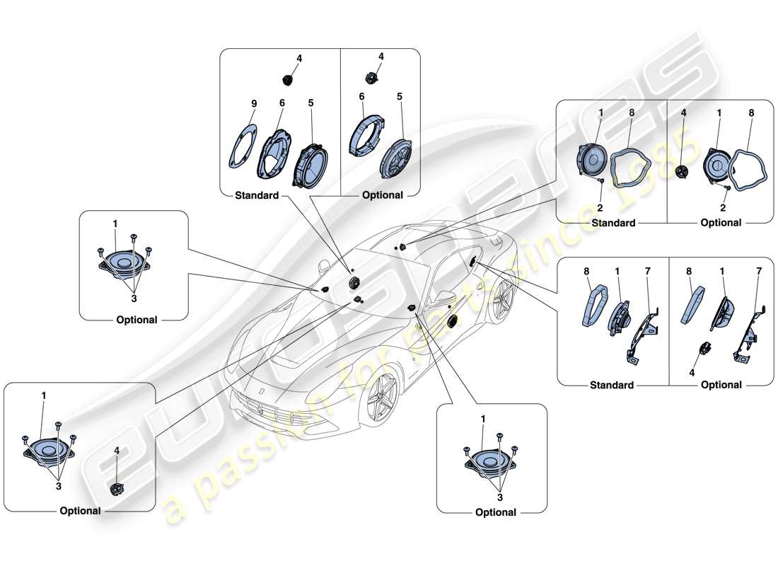 Ferrari F12 Berlinetta (USA) AUDIO SPEAKER SYSTEM Parts Diagram