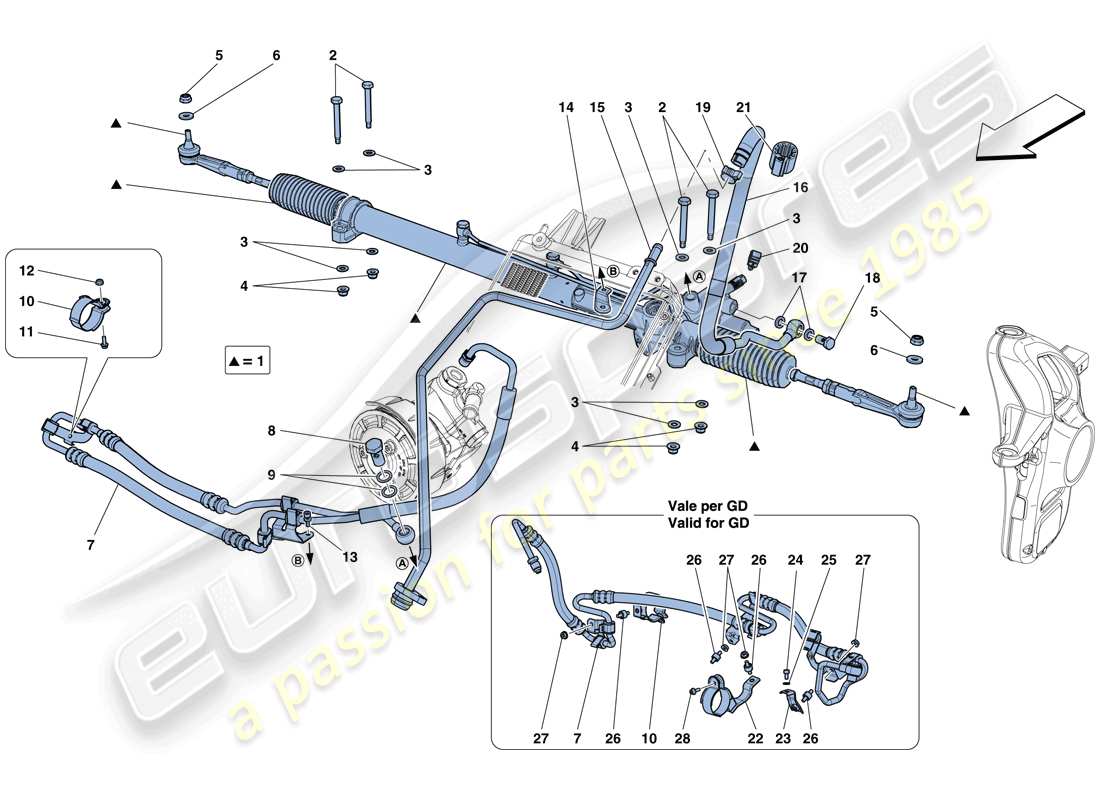 Ferrari F12 TDF (Europe) HYDRAULIC POWER STEERING BOX Parts Diagram