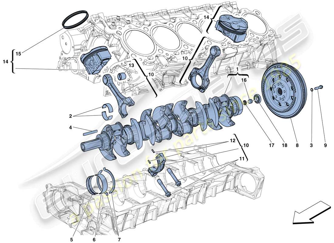 Ferrari 812 Superfast (Europe) crankshaft - connecting rods and pistons Part Diagram