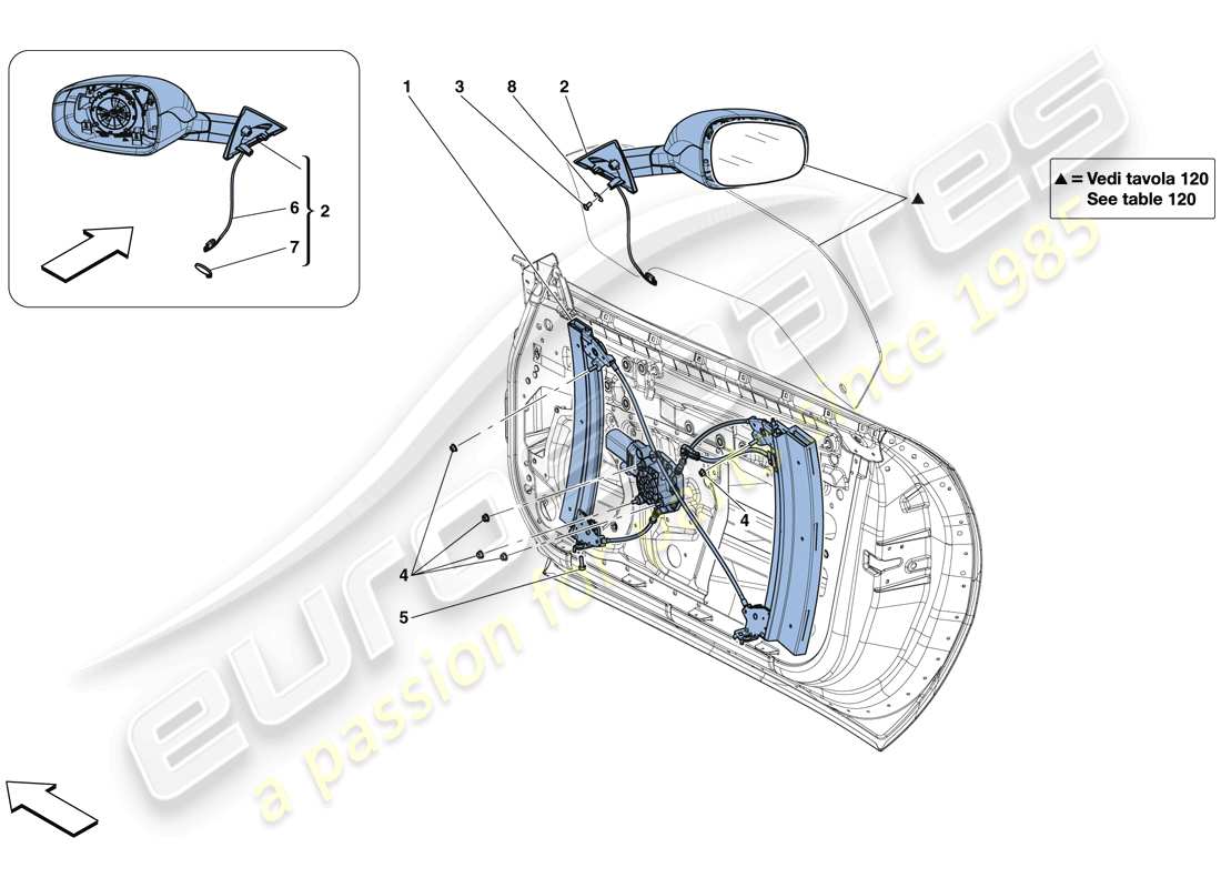 Ferrari 812 Superfast (Europe) DOORS - POWER WINDOW AND REAR VIEW MIRROR Part Diagram