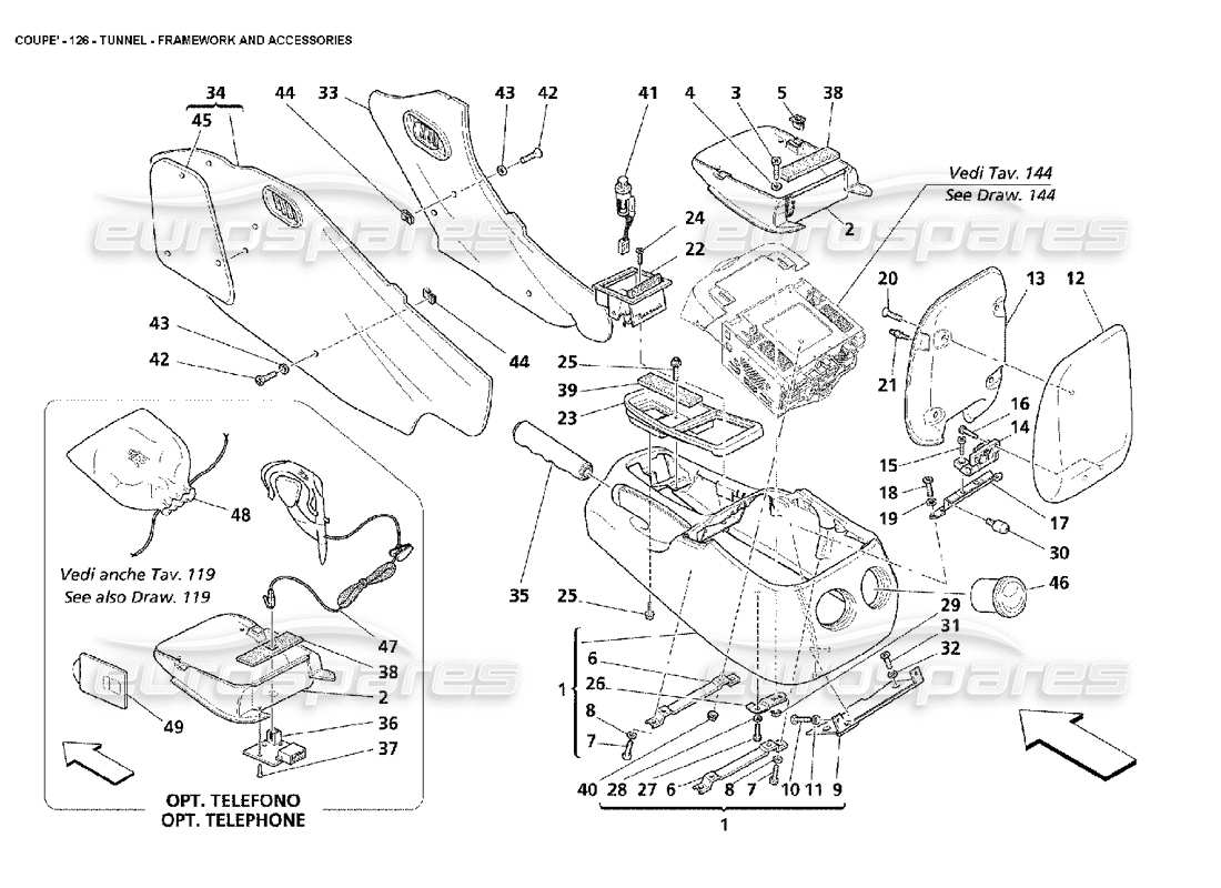 Maserati 4200 Coupe (2002) Tunnel - Framework and Accessories Parts Diagram