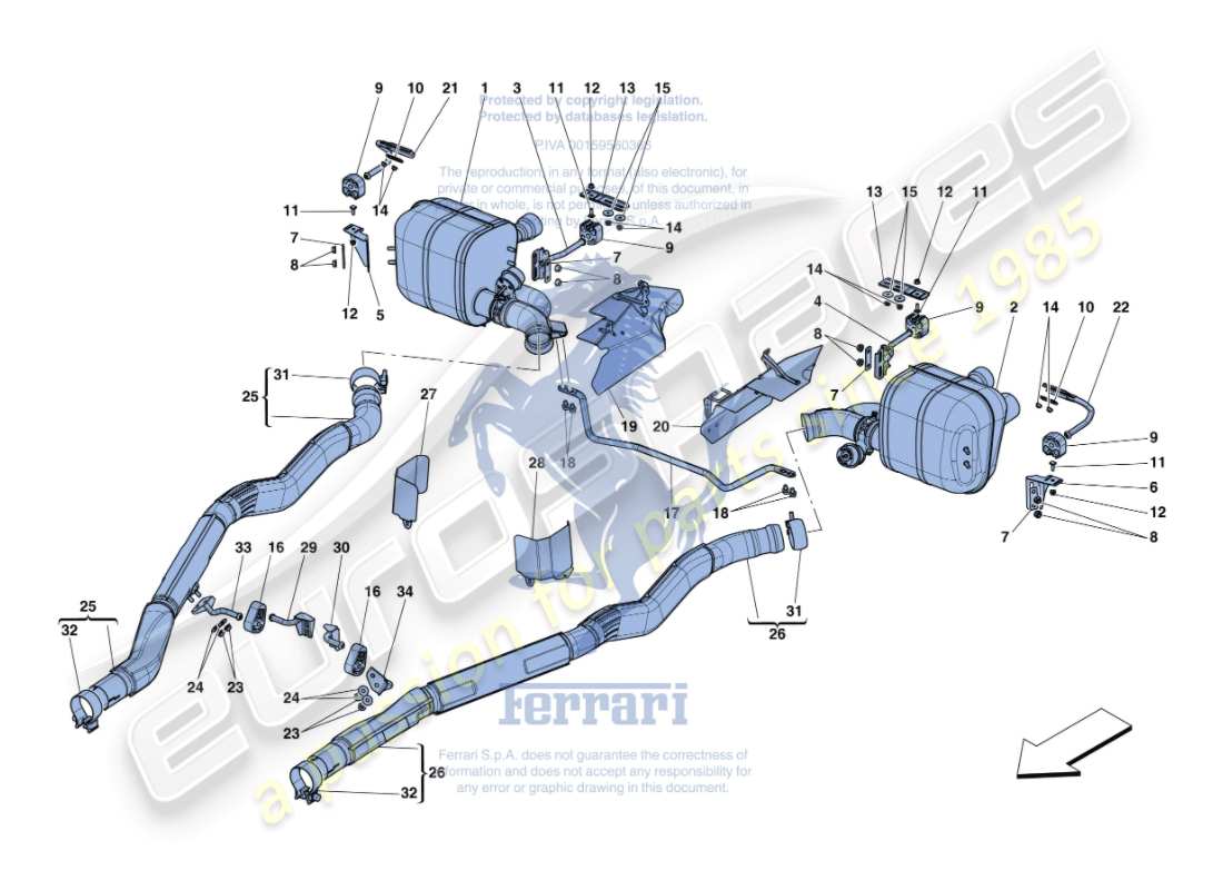 Ferrari GTC4 Lusso (RHD) silencers Part Diagram