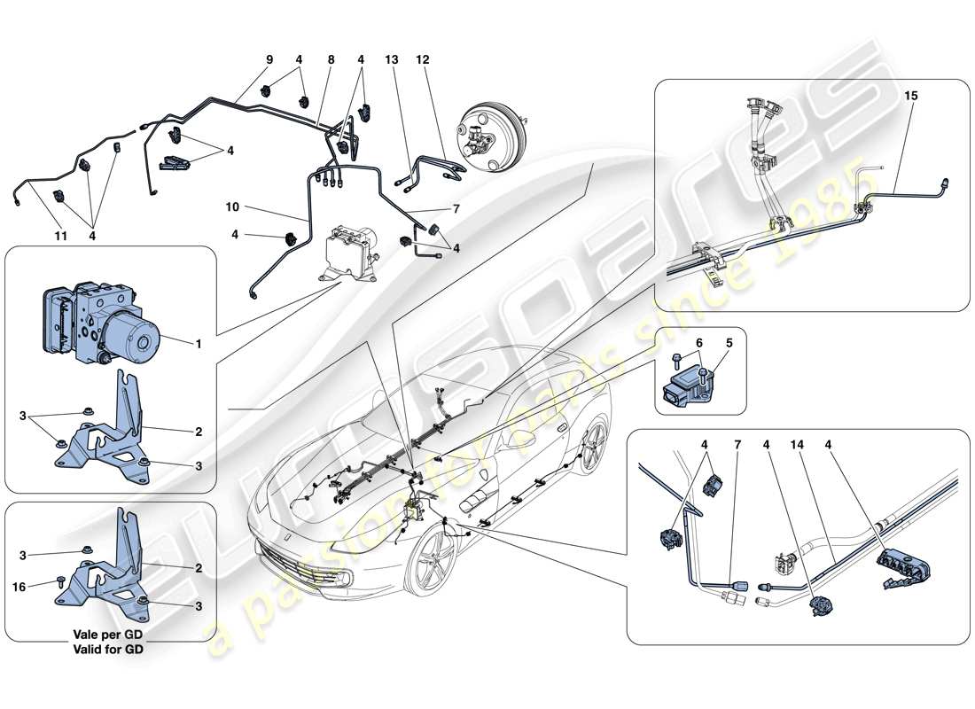 Ferrari GTC4 Lusso (RHD) Brake System Part Diagram
