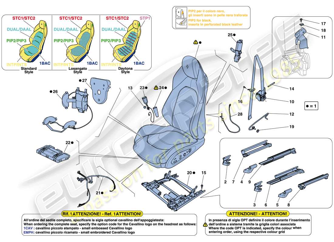 Ferrari GTC4 Lusso (RHD) FRONT SEAT - SEAT BELTS, GUIDES AND ADJUSTMENT Part Diagram