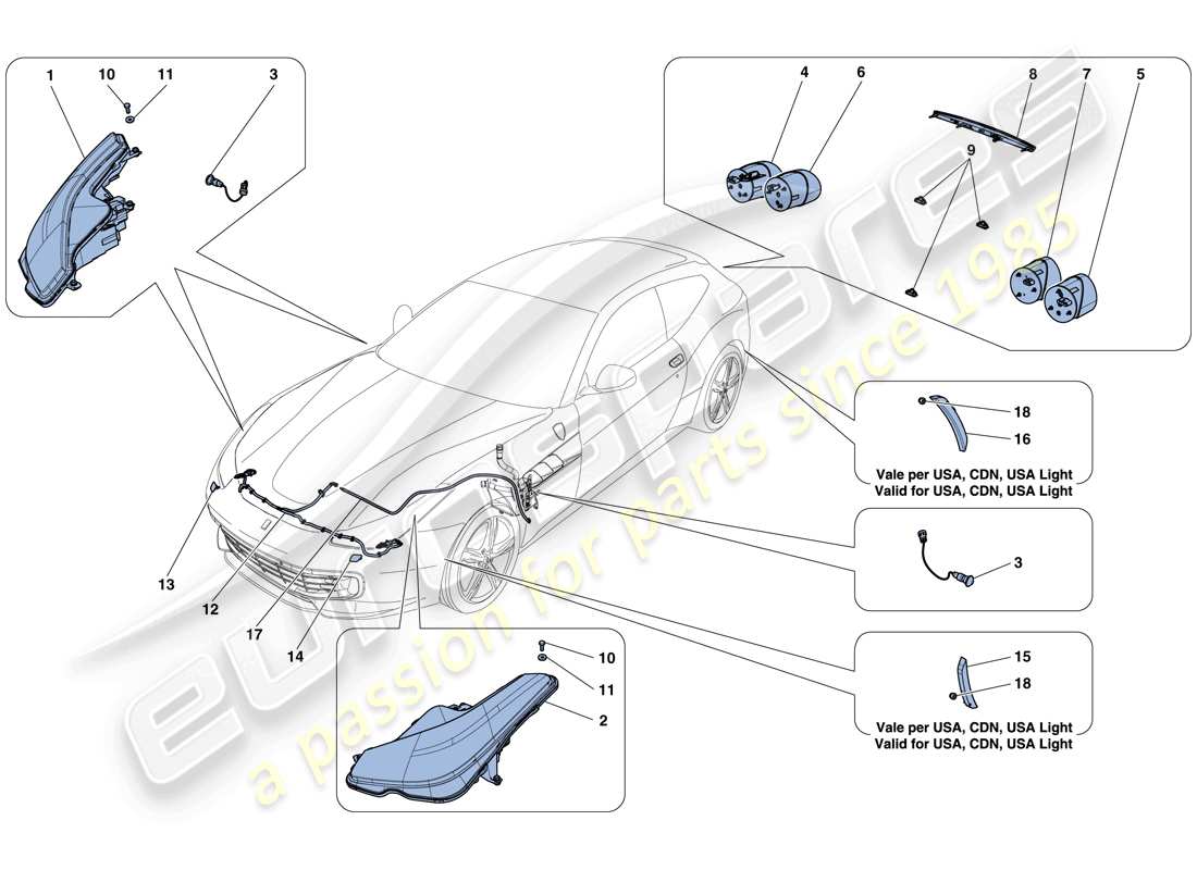 Ferrari GTC4 Lusso (RHD) HEADLIGHTS AND TAILLIGHTS Part Diagram