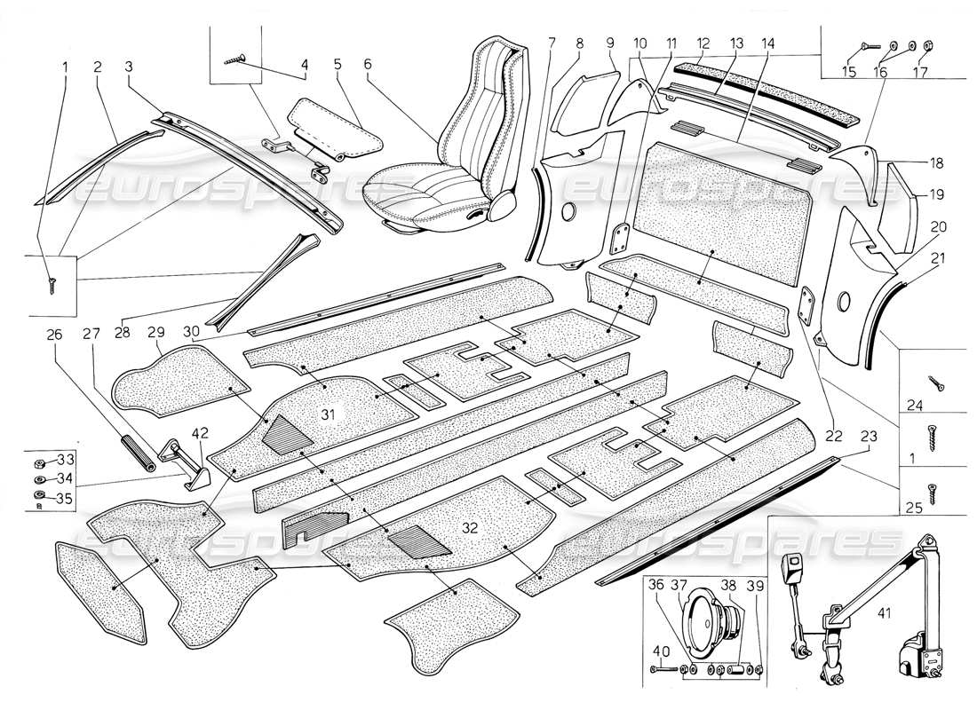 Lamborghini Jalpa 3.5 (1984) Seats, Accesssories and Trims Parts Diagram