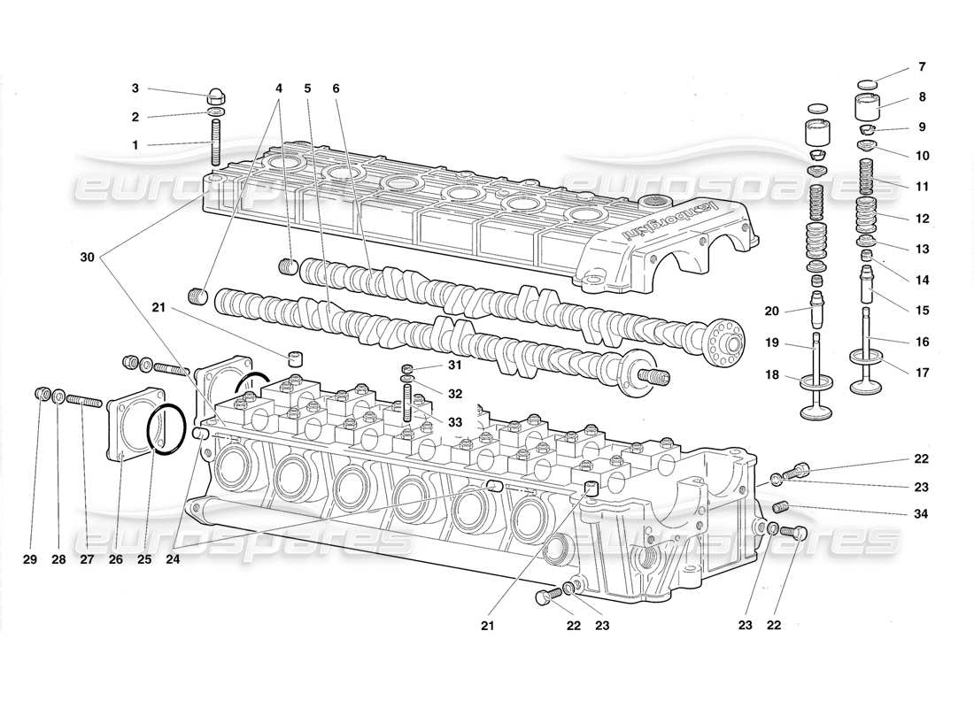 Lamborghini Diablo Roadster (1998) left cylinder head Parts Diagram