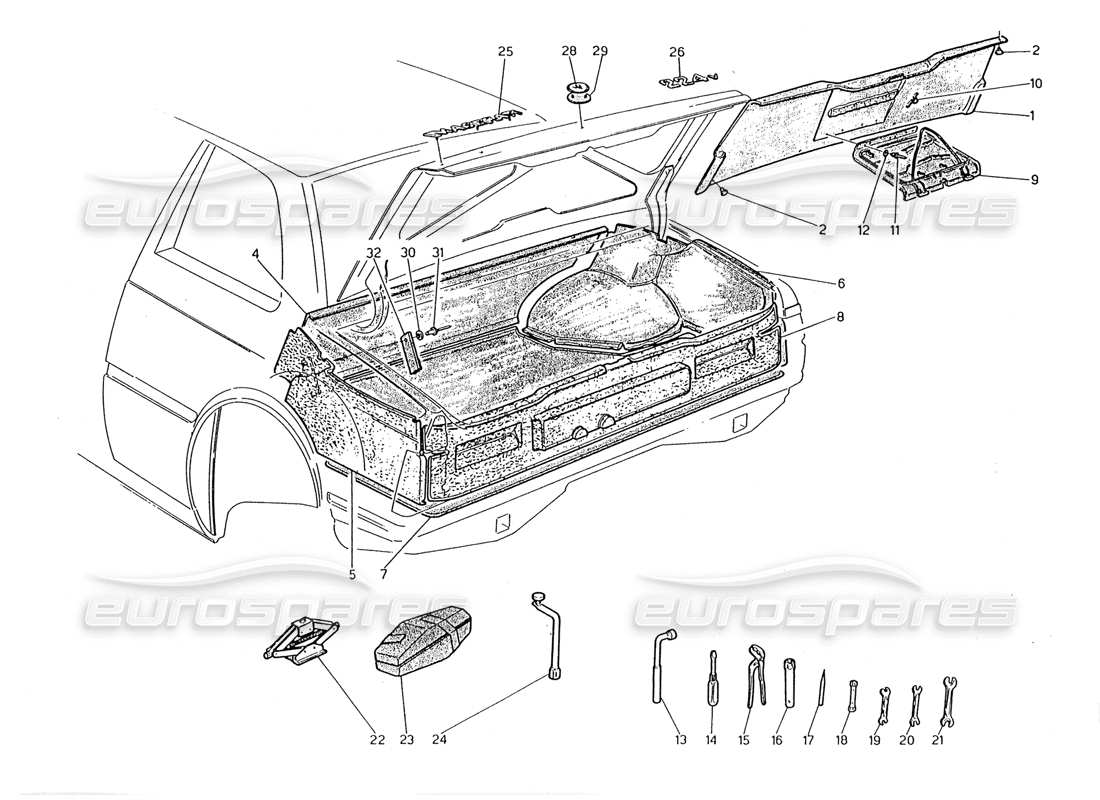 Maserati 2.24v Boot: Badges, Carpets and Tools Parts Diagram