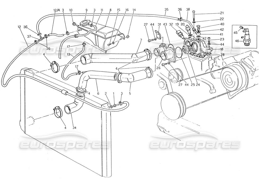 Maserati Karif 2.8 Engine Cooling Pipes and Thermostat Part Diagram