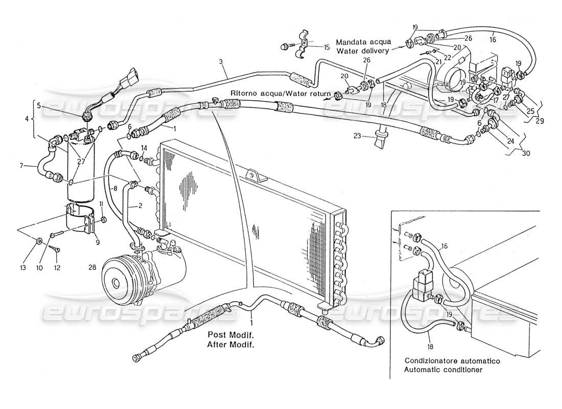 Maserati Karif 2.8 Air Conditioning System RH Steering (After Modif.) Part Diagram