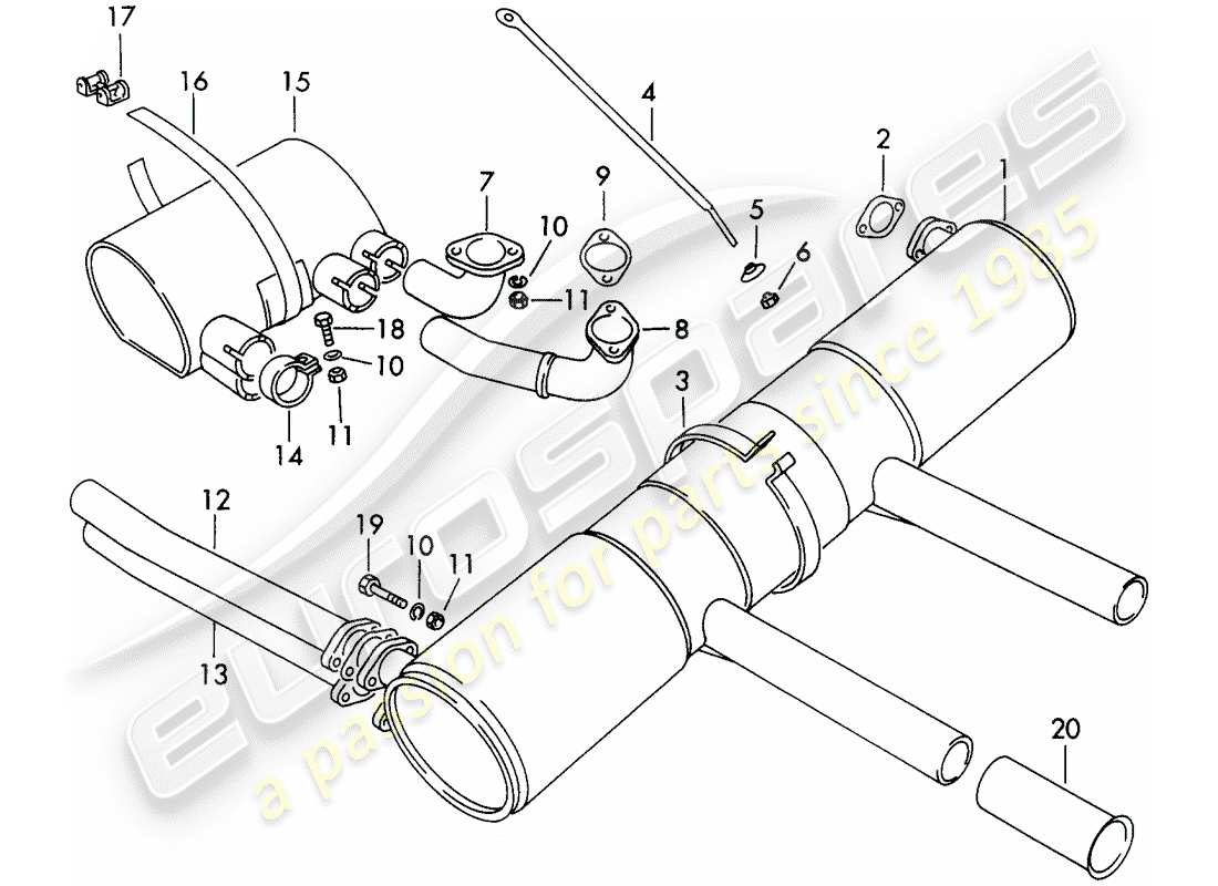 Porsche 356B/356C (1964) Exhaust System Part Diagram