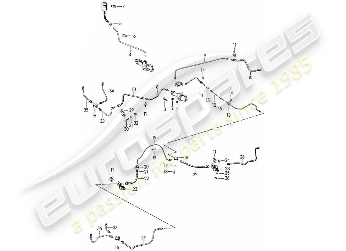 Porsche 356B/356C (1964) brake lines Part Diagram