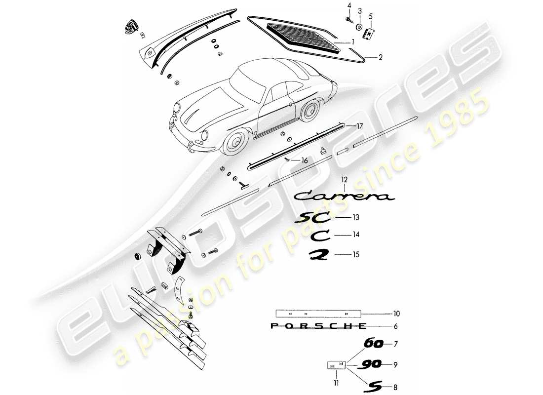 Porsche 356B/356C (1964) DECORATIVE FITTINGS - - PARTS NOT LISTED - SEE GROUP - 8/10/00 Part Diagram