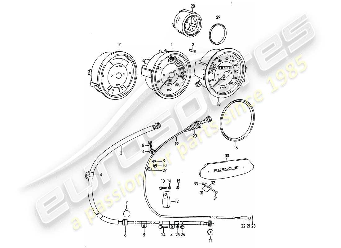 Porsche 356B/356C (1964) INSTRUMENTS - MECHANICAL Part Diagram
