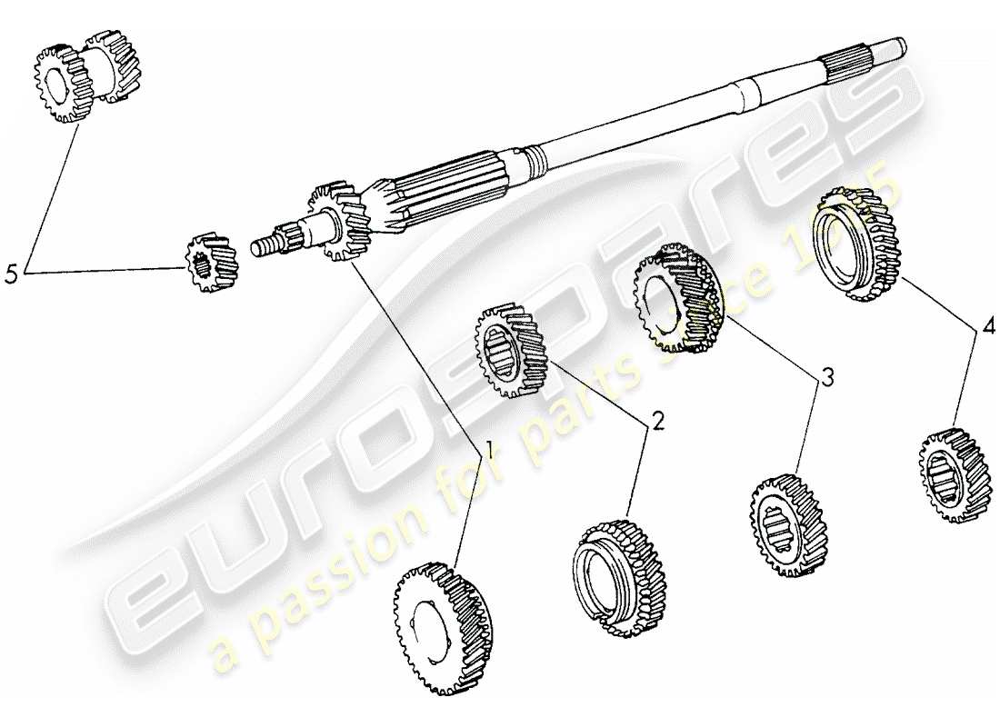 Porsche 911 (1972) GEAR WHEEL SETS - 4-SPEED - TRANSMISSION - D >> - MJ 1971 Part Diagram