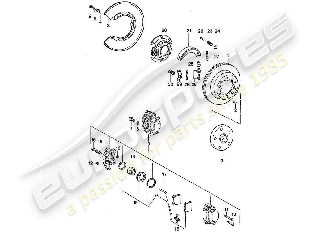 Porsche 911 (1974) DISC BRAKES - HANDBRAKE Part Diagram