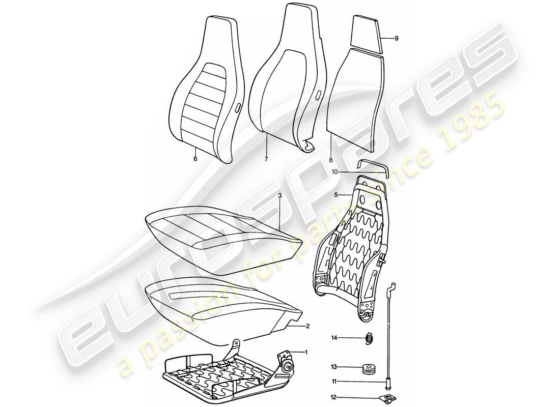 Porsche 911 (1974) FRONT SEAT - SINGLE PARTS Part Diagram