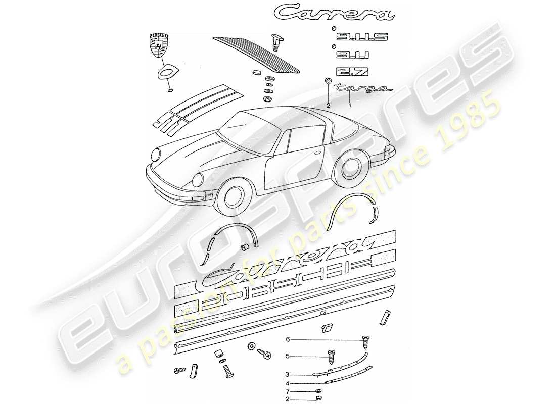 Porsche 911 (1974) DECORATIVE FITTINGS Part Diagram