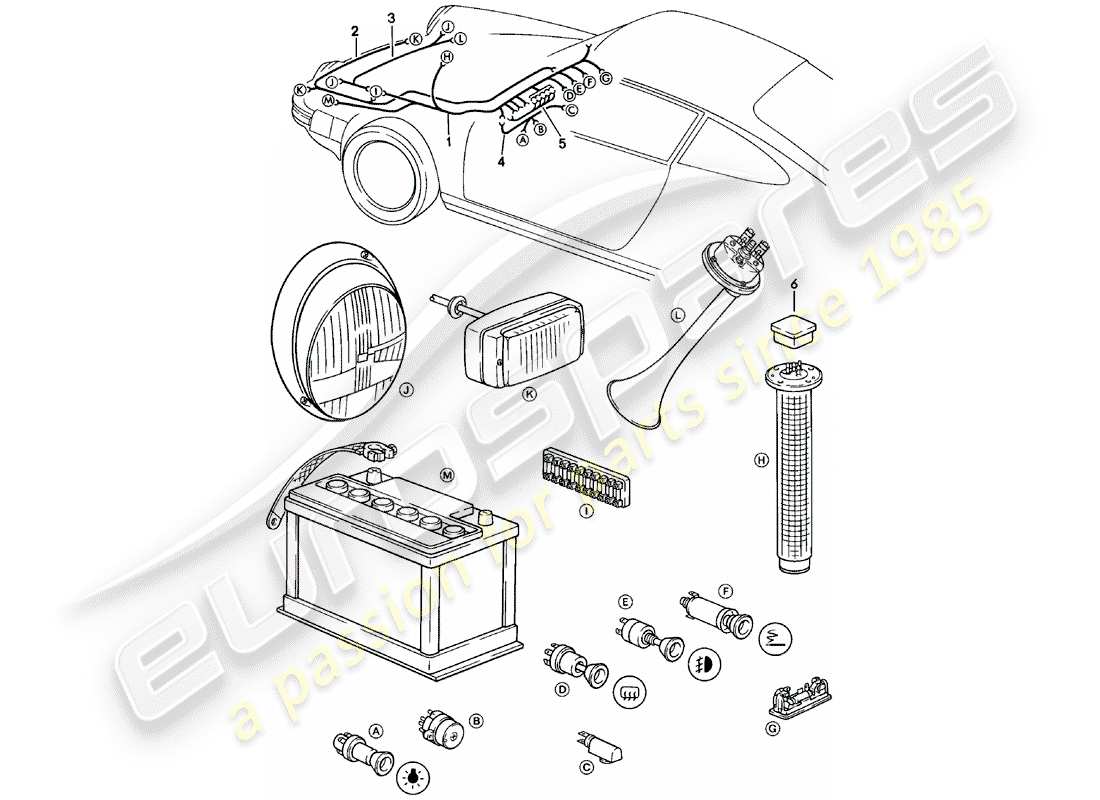 Porsche 911 (1978) WIRING HARNESSES - LUGGAGE COMPARTMENT - STEERING LOCK Part Diagram