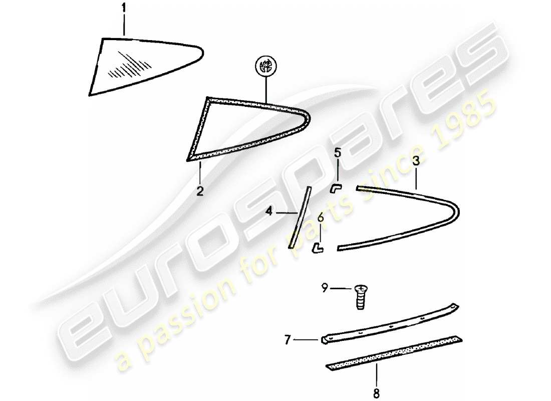 Porsche 911 (1980) WINDOW GLAZING Part Diagram